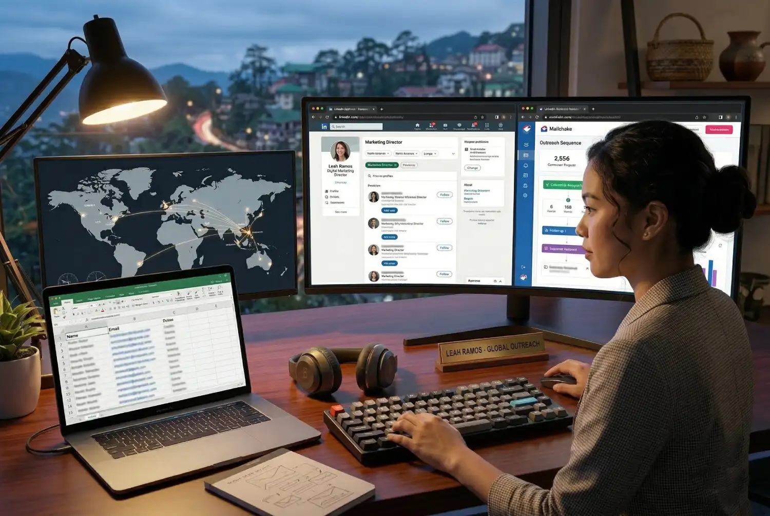 A digital marketing professional in the Philippines performing outbound outreach on LinkedIn and email tools to get international digital marketing clients Philippines.